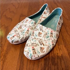 Toms Sloth Patterned Canvas Slip-Ons
